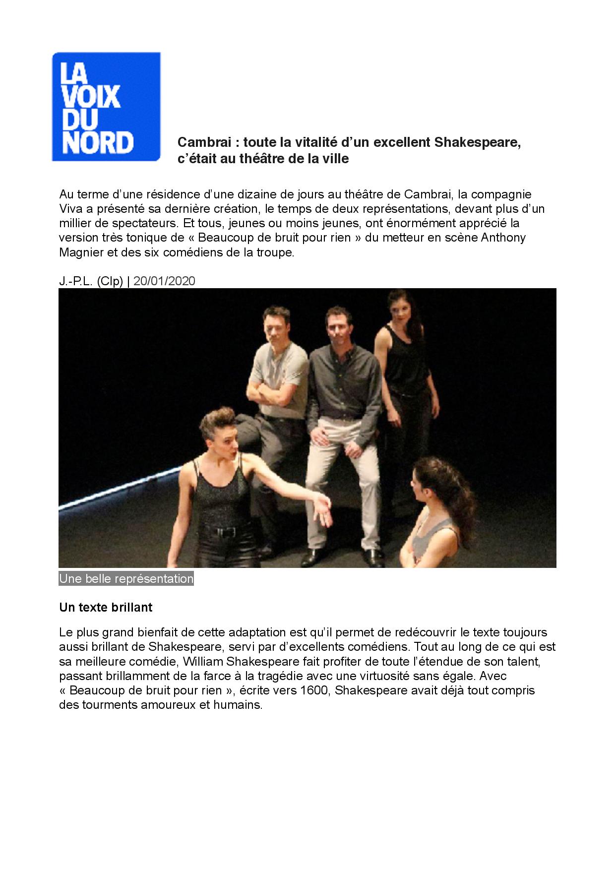 Beaucoup de bruit pour rien, le nouveau spectacle de la Compagnie Viva s'offre un bel article po
